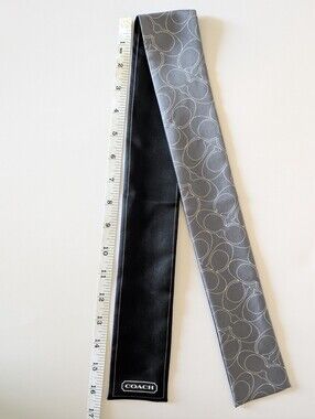 NWOT Coach 100% Silk Twilly Skinny Scarf | Black Grey White Signature C Monogram